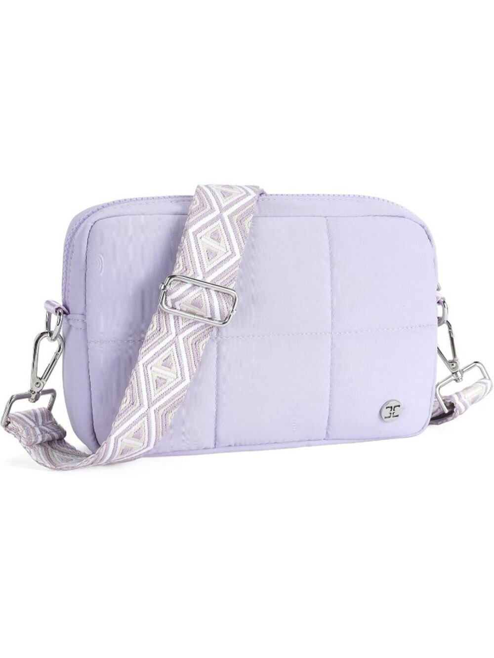 Women's Purple Crossbody Purse with Guitar Strap Lightweight Puffer Shoulder Bag